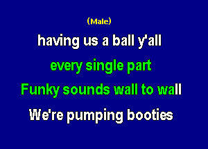 (Male)

having us a ball y'all

every single part
Funky sounds wall to wall
We're pumping booties