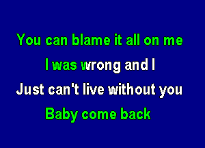 You can blame it all on me
I was wrong and I

Just can't live without you

Baby come back