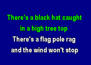 There's a black hat caught
in a high tree top
There's a flag pole rag

and the wind won't stop