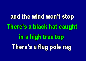 and the wind won't stop
There's a black hat caught
in a high tree top

There's a flag pole rag