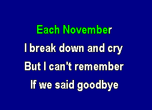 Each November
lbreak down and cry
But I can't remember

If we said goodbye