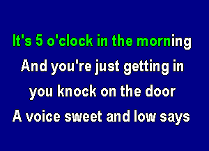 It's 5 o'clock in the morning
And you're just getting in

you knock on the door

A voice sweet and low says