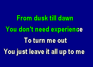From dusk till dawn
You don't need experience
To turn me out

You just leave it all up to me