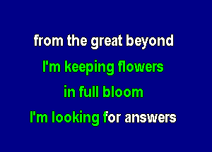 from the great beyond
I'm keeping flowers
in full bloom

I'm looking for answers