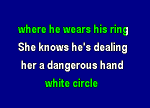 where he wears his ring

She knows he's dealing
her a dangerous hand
white circle