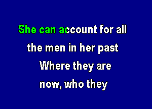 She can account for all
the men in her past

Where they are

now, who they