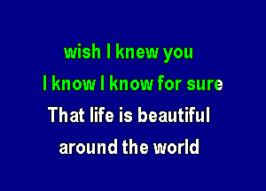 wish I knew you

I know I know for sure
That life is beautiful
around the world