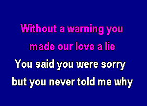 You said you were sorry

but you never told me why