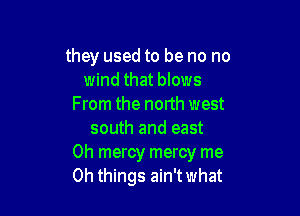 they used to be no no
wind that blows
From the north west

south and east
Oh mercy mercy me
Oh things ain'twhat