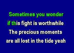 Sometimes you wonder
if this fight is worthwhile

The precious moments
are all lost in the tide yeah