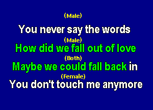 (Male)

You never say the words
(Male)

How did we fall out of love
(Both)

Maybe we could fall back in

()Female

You don't touch me anymore
