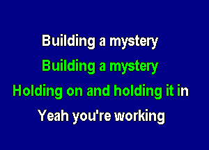 Building a mystery
Building a mystery

Holding on and holding it in

Yeah you're working