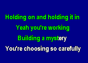 Holding on and holding it in
Yeah you're working

Building a mystery

You're choosing so carefully