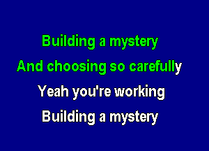 Building a mystery
And choosing so carefully
Yeah you're working

Building a mystery