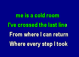 me is a cold room
I've crossed the last line
From where I can return

Where every step I took