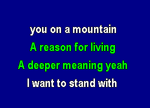 you on a mountain
A reason for living

A deeper meaning yeah

lwant to stand with