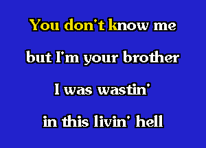 You don't know me
but I'm your brother

I was wastin'

in this livin' hell