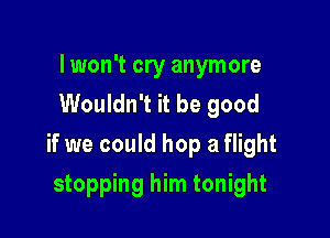 lwon't cry anymore
Wouldn't it be good

if we could hop a flight

stopping him tonight
