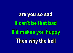 are you so sad
It can't be that bad

If it makes you happy
Then why the hell