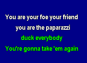 You are your foe your friend

you are the paparazzi
duck everybody

You're gonna take 'em again