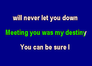 will never let you down

Meeting you was my destiny

You can be sure I