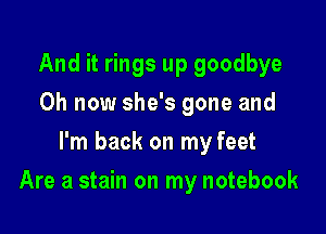 And it rings up goodbye
0h now she's gone and
I'm back on my feet

Are a stain on my notebook