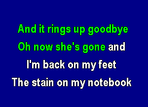 And it rings up goodbye
0h now she's gone and
I'm back on my feet

The stain on my notebook