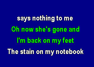 says nothing to me
Oh now she's gone and
I'm back on my feet

The stain on my notebook