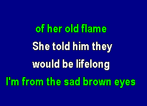 of her old flame
She told him they
would be lifelong

I'm from the sad brown eyes