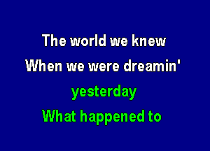 The world we knew
When we were dreamin'
yesterday

What happened to