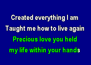 Created everything I am
Taught me how to live again
Precious love you held
my life within your hands