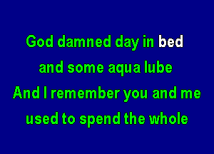 God damned day in bed
and some aqua lube

And I remember you and me

used to spend the whole