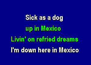 Sick as a dog

up in Mexico
Livin' on refried dreams
I'm down here in Mexico