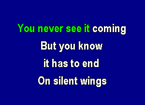 You never see it coming
But you know
it has to end

On silent wings