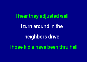 I hear they adjusted well

Iturn around in the
neighbors drive

Those kid's have been thru hell