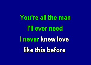 You're all the man
I'll ever need

I never knew love
like this before