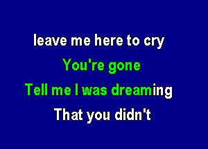 leave me here to cry
You're gone

Tell me I was dreaming
That you didn't