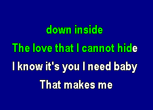 down inside
The love that I cannot hide

lknow it's you I need baby

That makes me