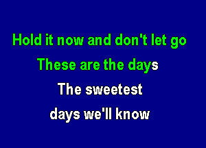 Hold it now and don't let go

These are the days
The sweetest
days we'll know