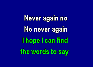 Never again no
No never again
lhope I can find

the words to say