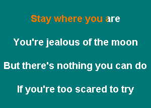 Stay where you are
You're jealous of the moon

But there's nothing you can do

If you're too scared to try