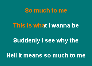 So much to me

This is what I wanna be

Suddenly I see why the

Hell it means so much to me