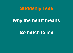 Suddenly I see

Why the hell it means

So much to me