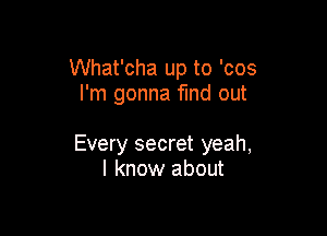 What'cha up to 'cos
I'm gonna find out

Every secret yeah,
I know about