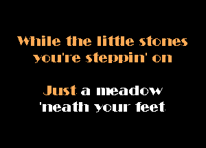 While the lilile stones
you're stennin' on

Just a meadow
'neath your feet