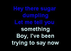 Hey there sugar
dumpling
Let me tell you

something
Boy, I've been
trying to say now
