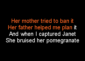 Her mother tried to ban it
Her father helped me plan it
And when I captured Janet

She bruised her pomegranate