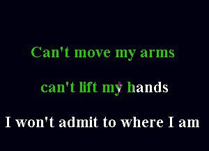 Can't move my arms
can't lift my hands

I won't admit to Where I am