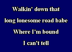 W alkin' down that

long lonesome road babe

Where I'm bound

I can't tell