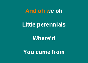 And oh we oh

Little perennials

Where'd

You come from